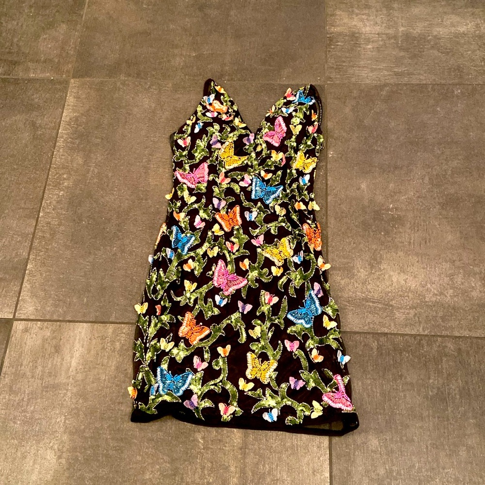 Primavera Butterfly Beaded Party Dress